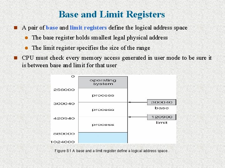 Base and Limit Registers n A pair of base and limit registers define the