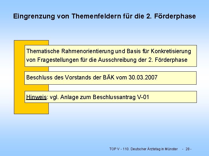 Eingrenzung von Themenfeldern für die 2. Förderphase Thematische Rahmenorientierung und Basis für Konkretisierung von