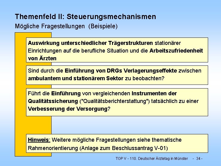 Themenfeld II: Steuerungsmechanismen Mögliche Fragestellungen (Beispiele) Auswirkung unterschiedlicher Trägerstrukturen stationärer Einrichtungen auf die berufliche