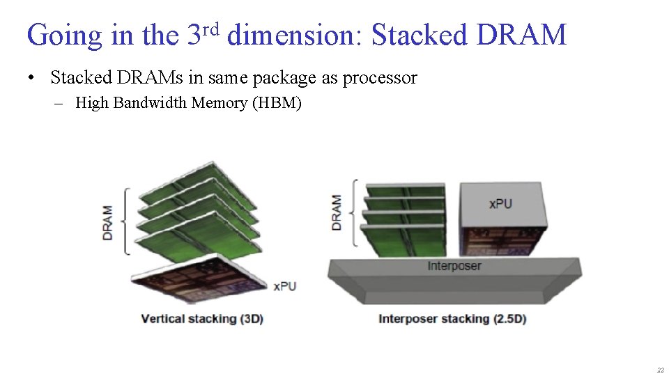 Going in the 3 rd dimension: Stacked DRAM • Stacked DRAMs in same package