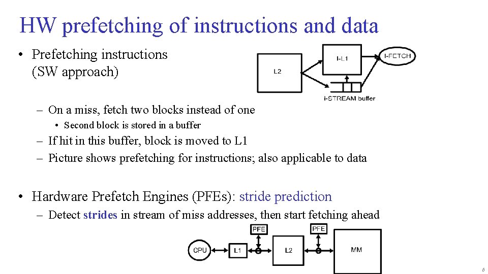 HW prefetching of instructions and data • Prefetching instructions (SW approach) – On a
