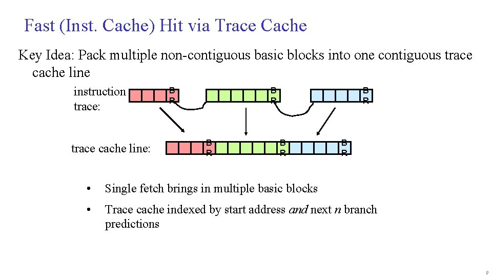 Fast (Inst. Cache) Hit via Trace Cache Key Idea: Pack multiple non-contiguous basic blocks