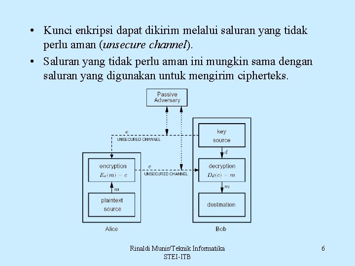  • Kunci enkripsi dapat dikirim melalui saluran yang tidak perlu aman (unsecure channel).