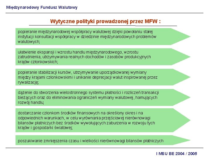 Międzynarodowy Fundusz Walutowy Wytyczne polityki prowadzonej przez MFW : popieranie międzynarodowej współpracy walutowej dzięki