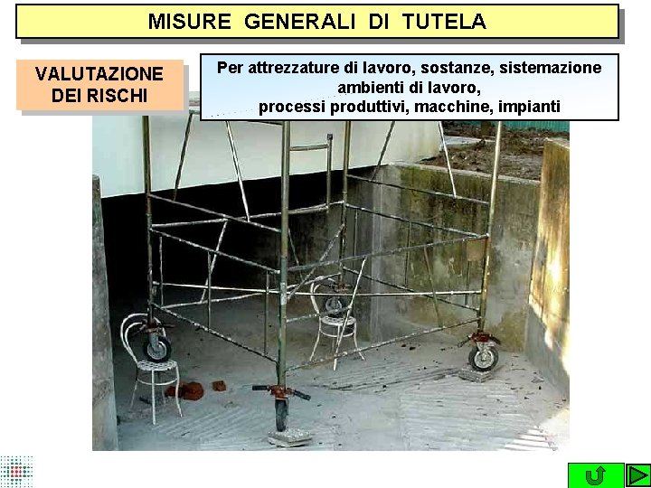 MISURE GENERALI DI TUTELA VALUTAZIONE DEI RISCHI Per attrezzature di lavoro, sostanze, sistemazione ambienti