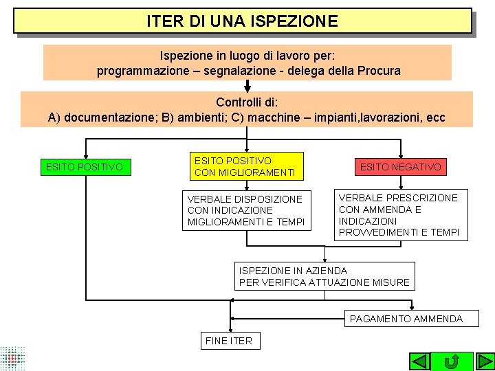 ITER DI UNA ISPEZIONE Ispezione in luogo di lavoro per: programmazione – segnalazione -