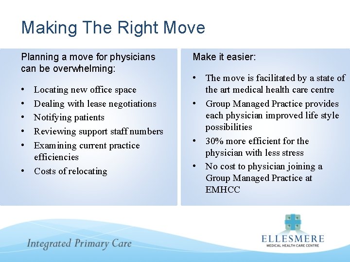 Making The Right Move Planning a move for physicians can be overwhelming: • •
