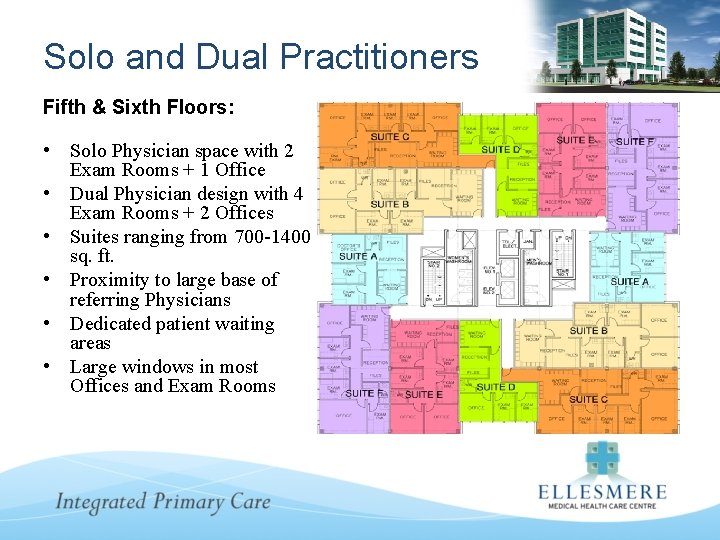 Solo and Dual Practitioners Fifth & Sixth Floors: • Solo Physician space with 2