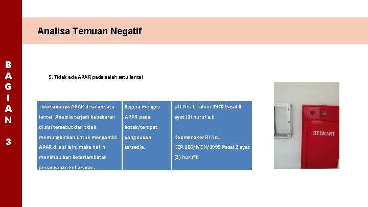 Analisa Temuan Negatif B A G I A N 3 5. Tidak ada APAR