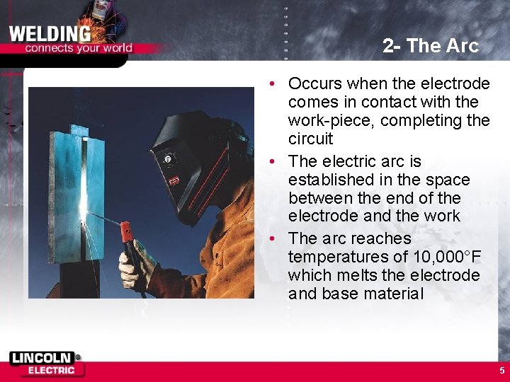 2 - The Arc • Occurs when the electrode comes in contact with the