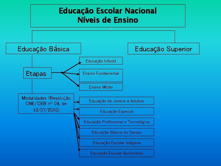 Educação Escolar Nacional Níveis de Ensino Educação Básica Educação Superior Educação Infantil Etapas Ensino