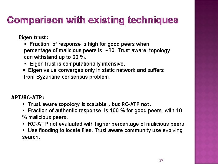 Comparison with existing techniques Eigen trust: § Fraction of response is high for good