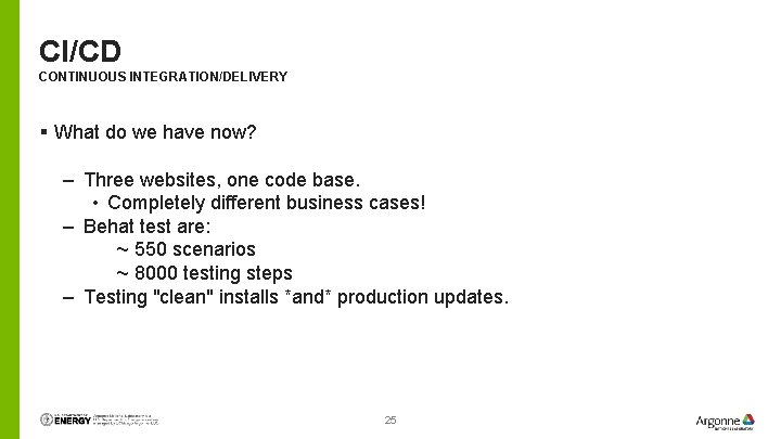 CI/CD CONTINUOUS INTEGRATION/DELIVERY § What do we have now? – Three websites, one code