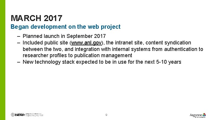 MARCH 2017 Began development on the web project – Planned launch in September 2017