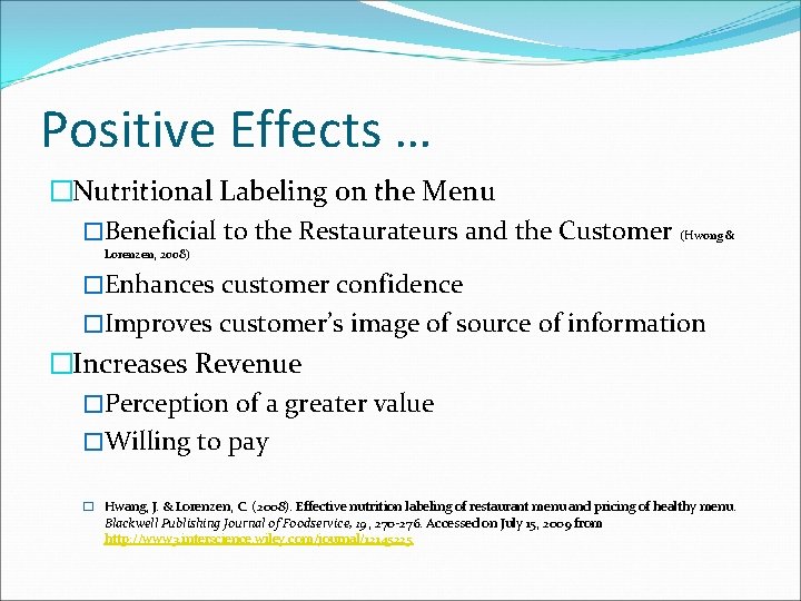 Positive Effects … �Nutritional Labeling on the Menu �Beneficial to the Restaurateurs and the Positive Effects … �Nutritional Labeling on the Menu �Beneficial to the Restaurateurs and the