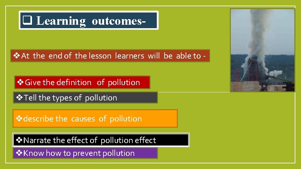 q Learning outcomesv. At the end of the lesson learners will be able to