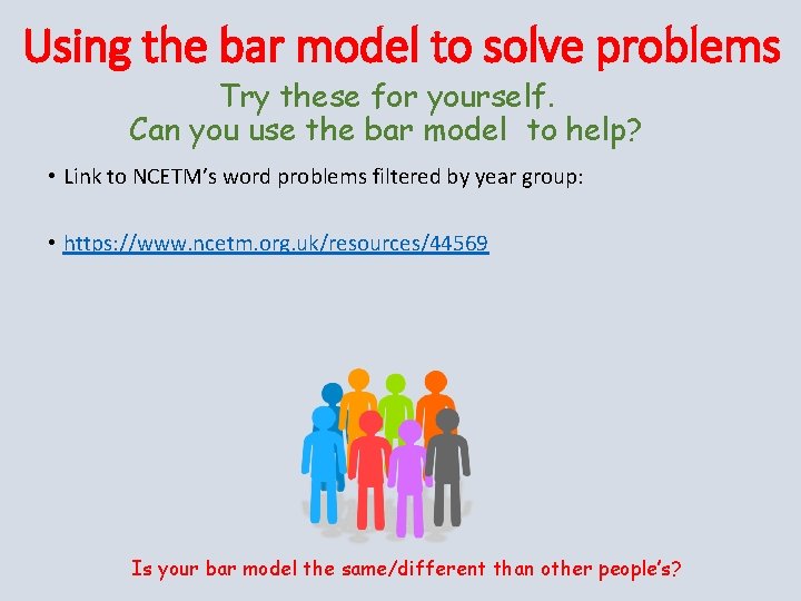 Using the bar model to solve problems Try these for yourself. Can you use
