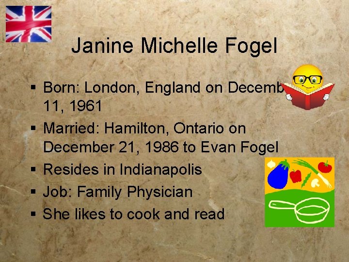 Janine Michelle Fogel § Born: London, England on December 11, 1961 § Married: Hamilton,