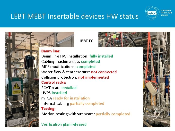 LEBT MEBT Insertable devices HW status LEBT FC Beam line: MEBT FC Beam line
