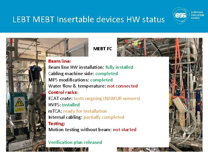 LEBT MEBT Insertable devices HW status MEBT FC Beam line: MEBT FC Beam line