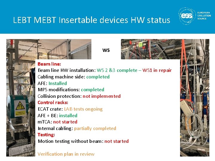 LEBT MEBT Insertable devices HW status WS MEBT FC Beam line: Beam line HW