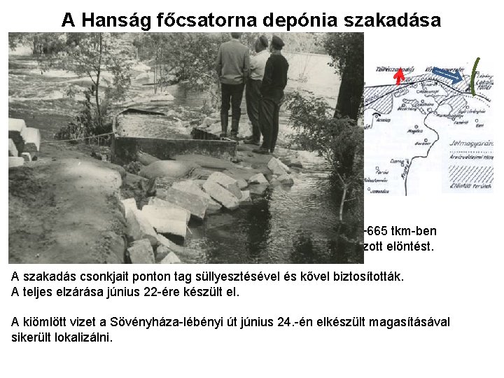 A Hanság főcsatorna depónia szakadása 1965. június 17. 11: 00 órakor a Hanság bal