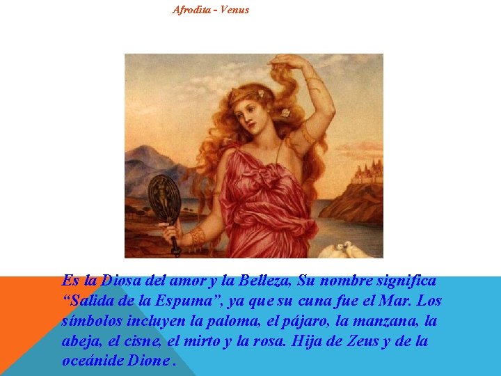 Afrodita - Venus Es la Diosa del amor y la Belleza, Su nombre significa