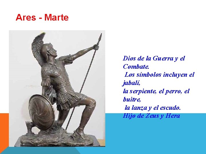 Ares - Marte Dios de la Guerra y el Combate. Los símbolos incluyen el