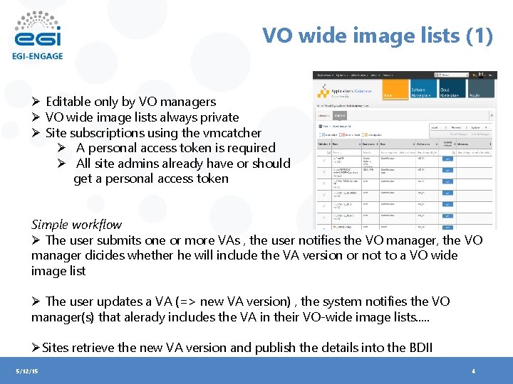 VO wide image lists (1) Ø Editable only by VO managers Ø VO wide