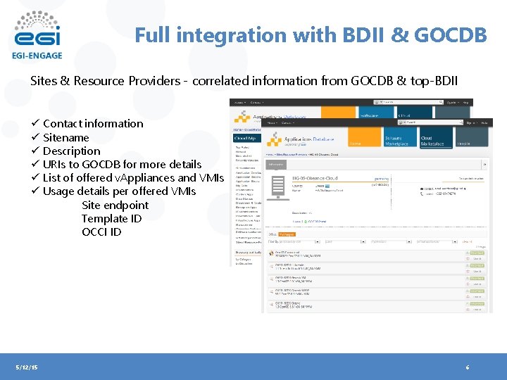 Full integration with BDII & GOCDB Sites & Resource Providers - correlated information from