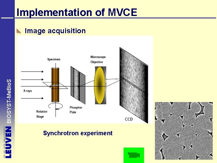Implementation of MVCE BIOSYST-Me. Bio. S Image acquisition Synchrotron experiment 