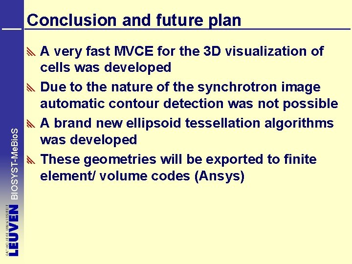 BIOSYST-Me. Bio. S Conclusion and future plan A very fast MVCE for the 3