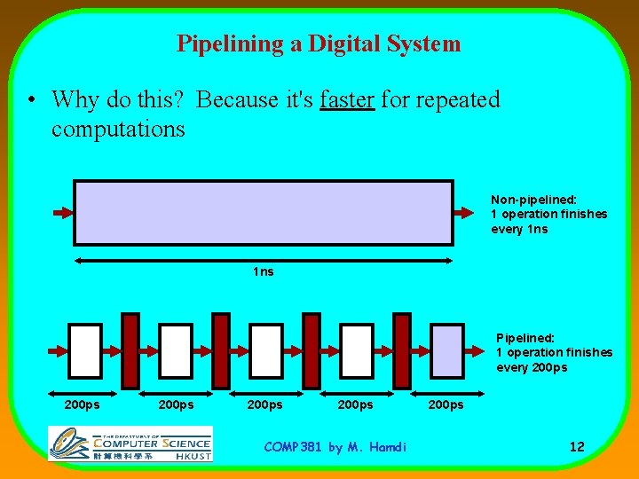 Pipelining a Digital System • Why do this? Because it's faster for repeated computations