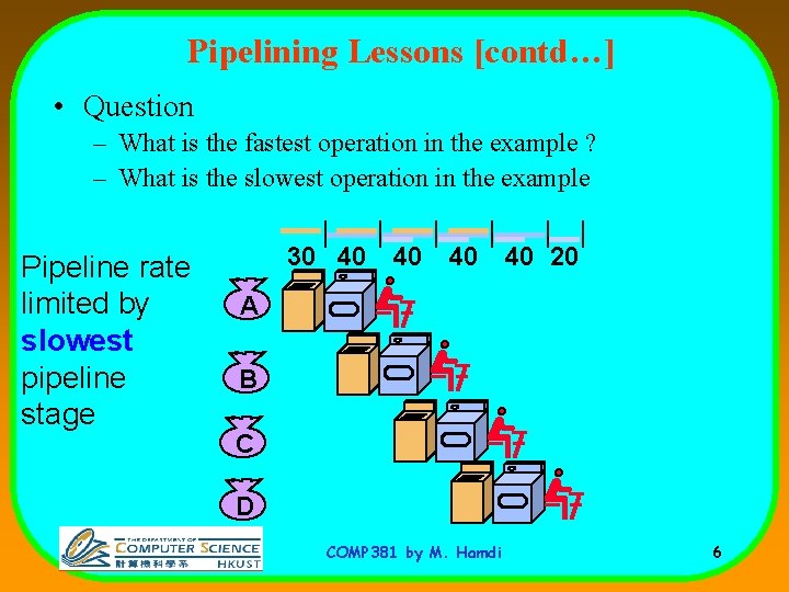 Pipelining Lessons [contd…] • Question – What is the fastest operation in the example