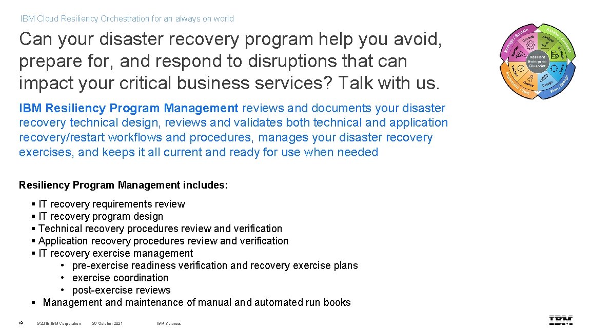 IBM Cloud Resiliency Orchestration for an always on world Can your disaster recovery program