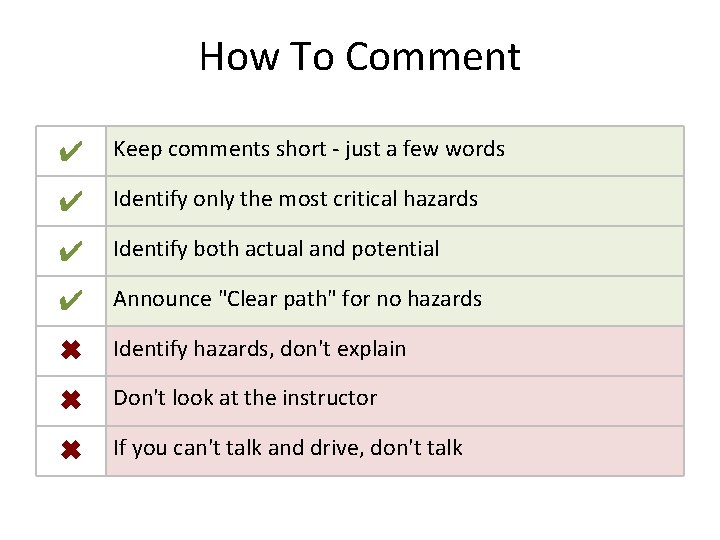 How To Comment ✔ Keep comments short - just a few words ✔ Identify