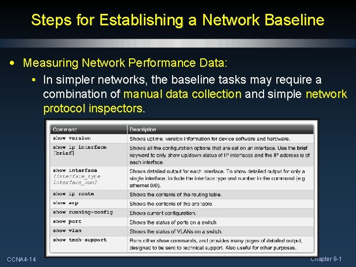 Steps for Establishing a Network Baseline • Measuring Network Performance Data: • In simpler