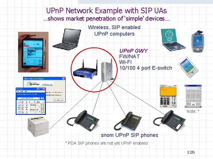 UPn. P Network Example with SIP UAs …shows market penetration of ‘simple’ devices… Wireless,