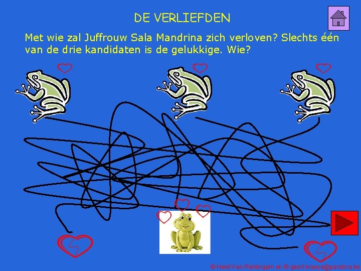 DE VERLIEFDEN Met wie zal Juffrouw Sala Mandrina zich verloven? Slechts één van de