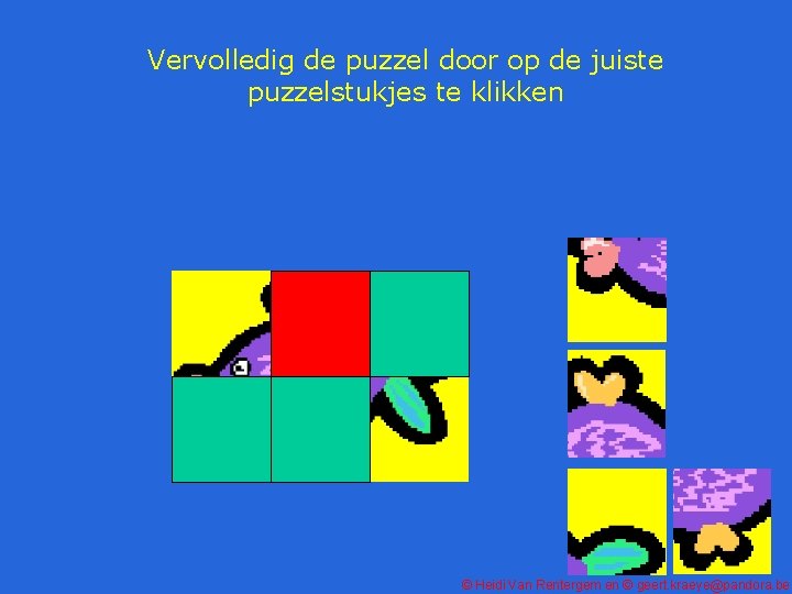 Vervolledig de puzzel door op de juiste puzzelstukjes te klikken © Heidi Van Rentergem
