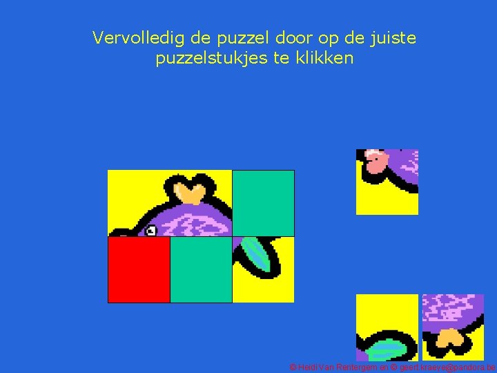 Vervolledig de puzzel door op de juiste puzzelstukjes te klikken © Heidi Van Rentergem