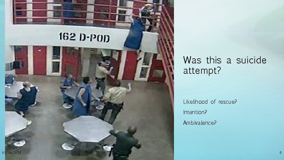 Was this a suicide attempt? Likelihood of rescue? Intention? Ambivalence? 03/14/2019 6 