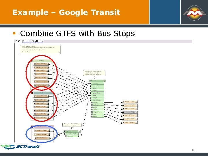 Example – Google Transit § Combine GTFS with Bus Stops 10 Example – Google Transit § Combine GTFS with Bus Stops 10