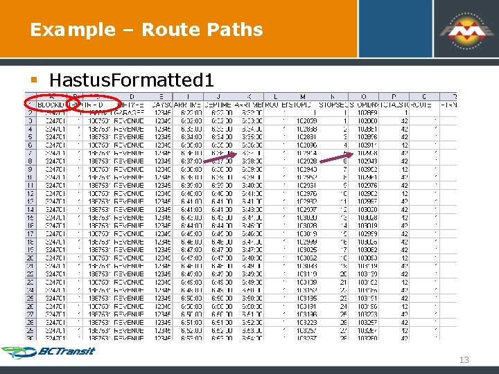 Example – Route Paths § Hastus. Formatted 1 13 Example – Route Paths § Hastus. Formatted 1 13