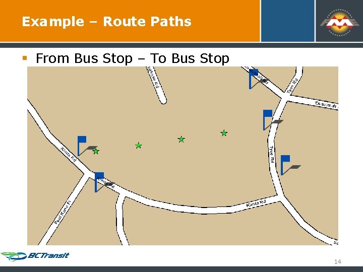 Example – Route Paths § From Bus Stop – To Bus Stop 14 Example – Route Paths § From Bus Stop – To Bus Stop 14