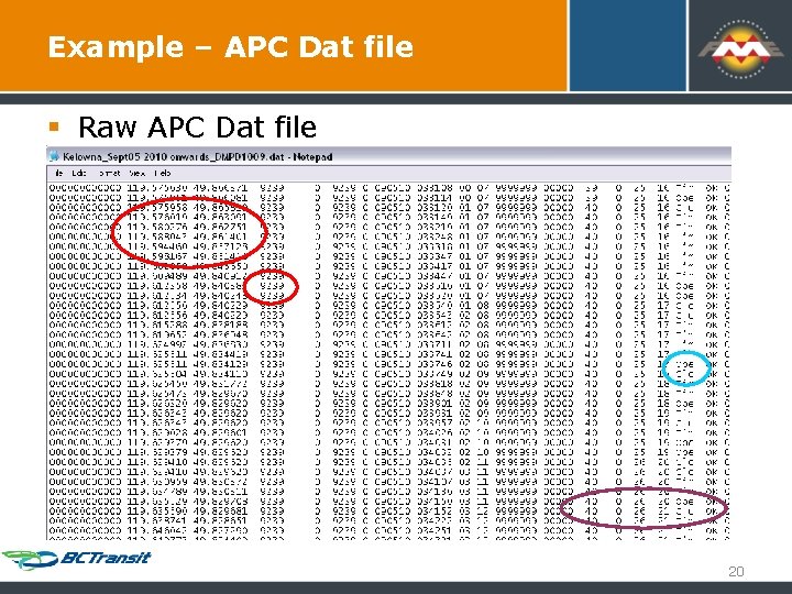 Example – APC Dat file § Raw APC Dat file 20 Example – APC Dat file § Raw APC Dat file 20