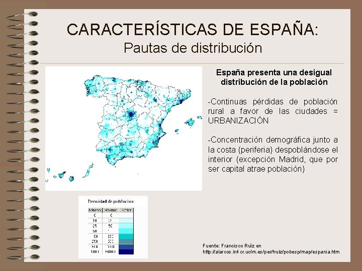 CARACTERÍSTICAS DE ESPAÑA: Pautas de distribución España presenta una desigual distribución de la población