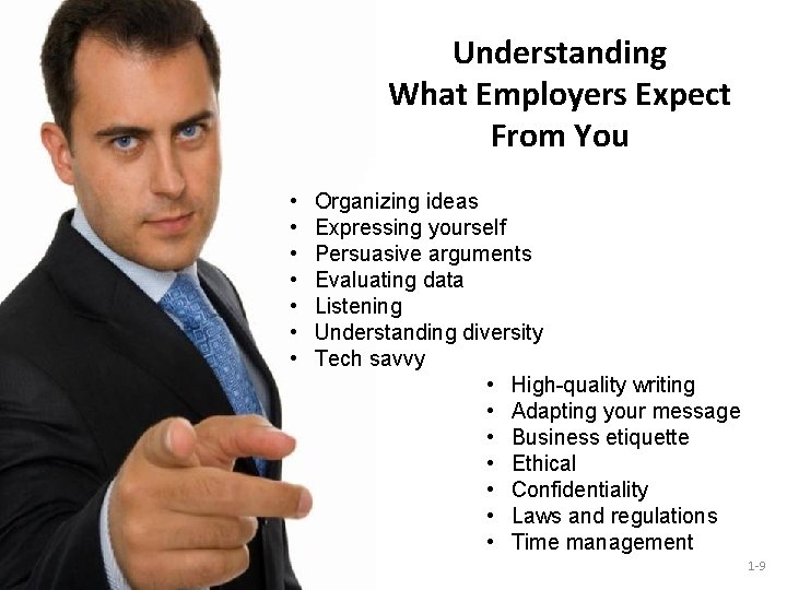 Understanding What Employers Expect From You • • Organizing ideas Expressing yourself Persuasive arguments