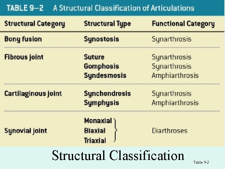 Structural Classification Table 9– 2 