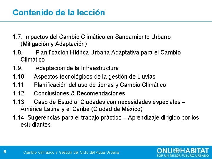 Contenido de la lección 1. 7. Impactos del Cambio Climático en Saneamiento Urbano (Mitigación